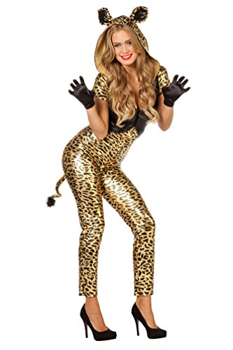 Karneval-Klamotten Panther Leopard Kostüm Damen sexy Gold Afrika Catsuit Tier Damenkostüm