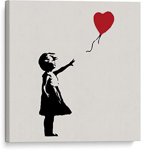 Keliour Banksy auf Leinwand, Mädchen mit einem Ballon, Street Art Graffiti-Wandgemälde für Wohnzimmer, Schlafzimmer, Büro, 45 x 45 cm/17,7 "x 17,7" Innenrahmen