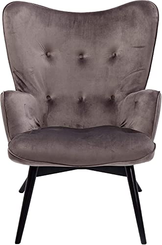 KARE Design Sessel Vicky 82608 mit Armlehnen, Ohrensessel mit Samt Bezug, Polstersessel in Grau, Pflegeleichte Oberfläche, Füße aus massiver Buche lackiert, 59x63x92cm