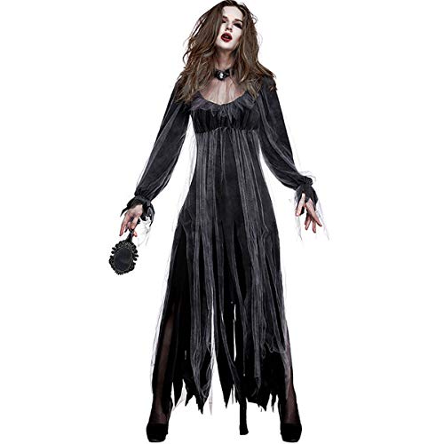 Zeagro Damen Geisterbraut Kostüm Erwachsene Schwarz Zombie Hochzeit Kleid Outfit Damenkostüm Halloween Kleid