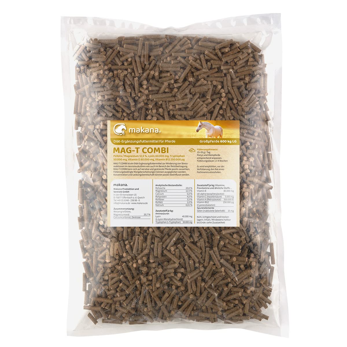 Makana MAG-T Combi Pellets für Pferde (mit Magnesium, Lysin, Tryptophan, Vitamin E und Vitamin B12), 1000 g Beutel