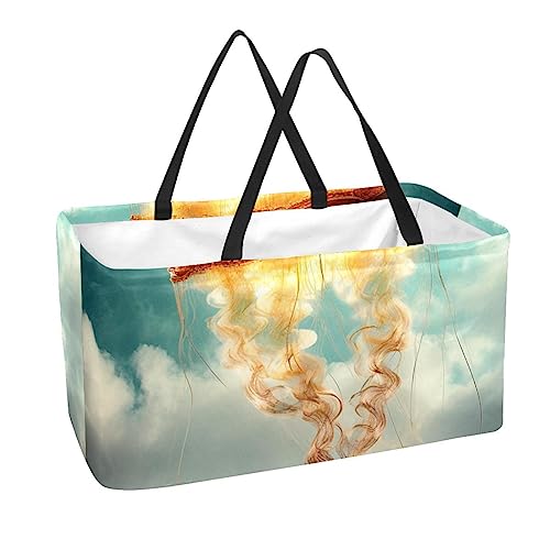 Wiederverwendbare Einkaufstaschen Boxen Aufbewahrungskorb, Farbe Qualle im Himmel Faltbare Utility Tote Taschen mit langem Griff