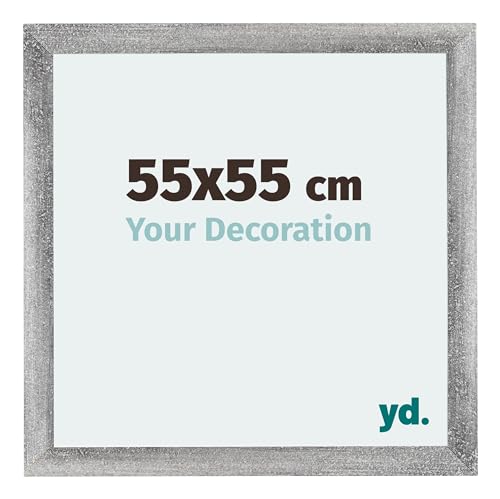 yd. Your Decoration - Bilderrahmen 55x55 cm - Bilderrahmen aus MDF mit Acrylglas - Antireflex - Ausgezeichneter Qualität - Grau Gewischt - Mura