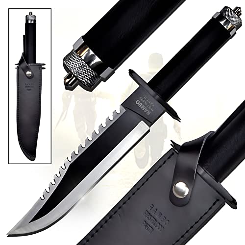 Swords and more Rambo First Blood Part 2 Messer, Bowiemesser mit Lederscheide, 40,5 cm, Edelstahl, Outdoor Messer, taktisches Messer & Survival Messer für Rambo-Fans