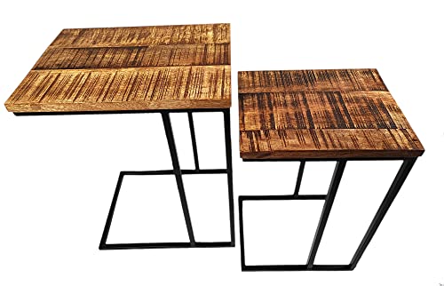 Mango Holz Couch-Tisch braun schwarz 2er Set 54 und 60cm Natur Beistelltisch Deko Nachttisch