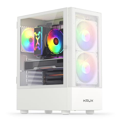 KRUX Vako White RGB, 2x140mm Lüfter, ATX, mATX PC-Gehäuse, geräumiger Innenraum, weißes Design, Guter Luftstrom, bis zu 310mm GPU-Abstand | KRXD005