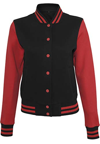 Build Your Brand Women's Ladies Sweat College Jacket, Black/Red, S