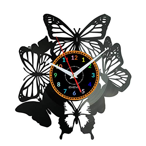 EVEVO Schmetterlinge Schmetterlinge Wanduhr Vinyl Schallplatte Retro-Uhr groß Uhren Style Raum Home Dekorationen Tolles Geschenk Wanduhr Schmetterlinge Schmetterlinge