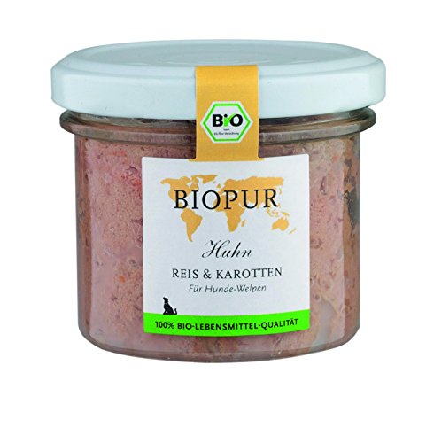 Biopur Geflügel, Reis und Karotten Bio Alleinfuttermittel für Welpen, 12er Pack (12 x 100 g)