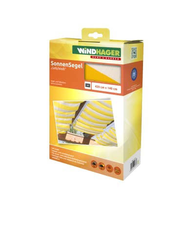 Windhager 10873 Sonnensegel für Seilspanntechnik 420 x 140 cm, gelb / weiß