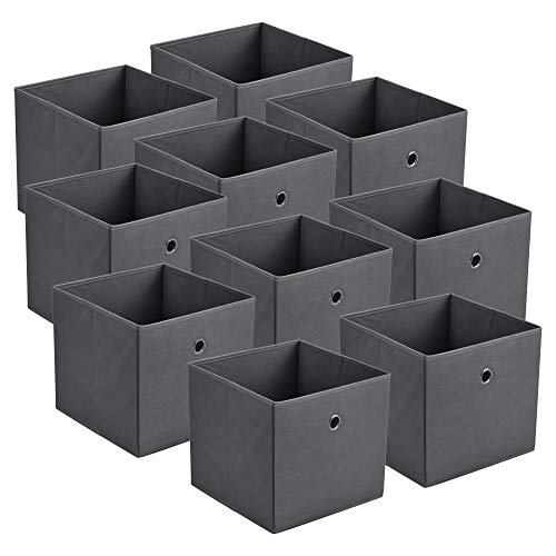 [en.casa] Faltbox 10er-Set Aufbewahrungsbox 30x30x28 cm Klappbox Organizer Vliesstoff Dunkelgrau