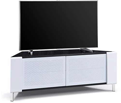 MDA Designs Corvus Eckenschrank mit weißen Profilen, Hochglanz-Schwarz, geeignet für Flachbildfernseher bis 127 cm (50 Zoll)