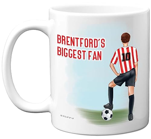 Fußball-Tasse, Geschenk für Brentford-Fans – Footy Biggest Fan – Happy Birthday-Tassen, Geschenk für Sohn, Vater, Bruder, Onkel, Kollegen, Freund, Cousin, 325 ml, Keramik, spülmaschinenfest,