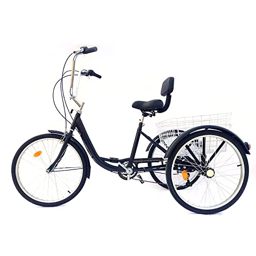 Ciounmb 24 Zoll Dreirad, mit sechs einstellbare Gänge, Körben, Kotflügel, AntiRutsch Griff, rike Bike, 3-Rad-Fahrräder, Erwachsene Bikes, Fahrrad Einkaufen Tricycle, Freizeitfahrrad für Ältere