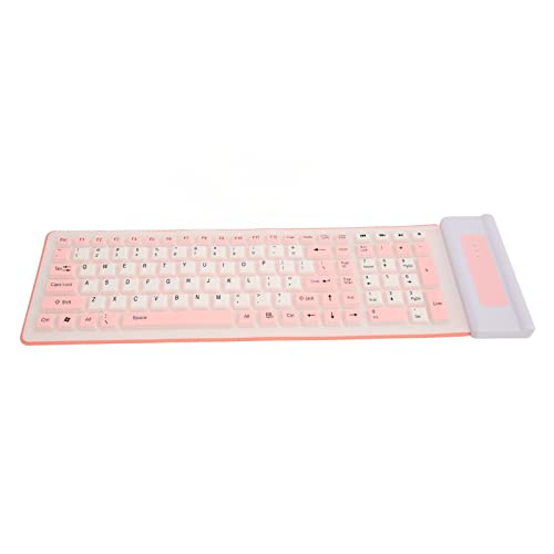 2.4G Tastatur, Leise Tragbare 103 Tasten wasserdichte Silikontastatur Staubdicht für Büro (Rosa)