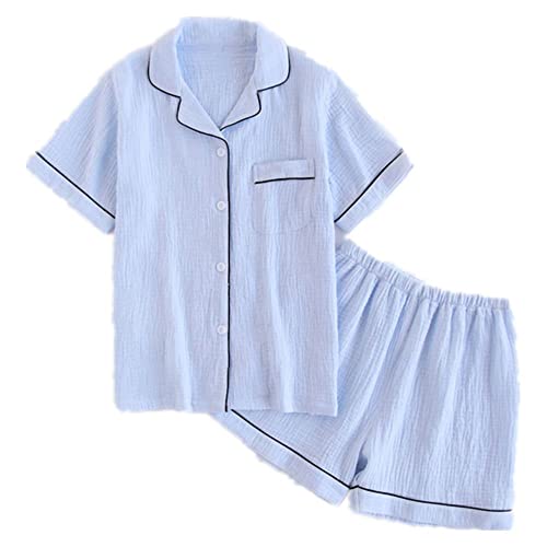 NH Blue Crêpe Shorts Pyjamas Sets Frauen Sommer Einfache Pyjamas