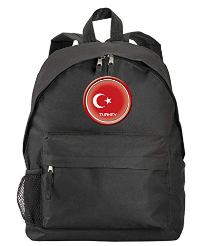 Tipolitografia Ghisleri Schwarzer Rucksack Türkei-Flagge und -Wappen aus Nylon mit Reißverschlusstaschen und Schulterpolstern - personalisiertes Produkt