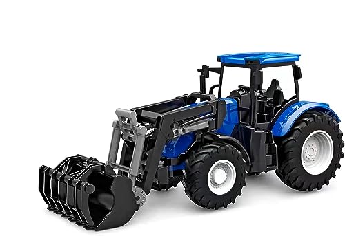 Kids Globe Traktor Freilauf mit Frontlader 27cm (Bulldog für Kinder ab 3 Jahren, Blau, Landwirtschaftliches Spielfahrzeug, Schlepper) 540474