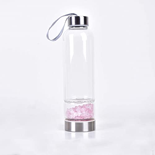 SAHKGYE 400Ml Juwel Edelstein-Wasserflasche Natürliche Elixier-Heilquarzkristall-Wasserflaschen Elixir Point Reiki Crystal Gem Infundierte Wasserflasche Edelstein-Energie-Wasserflasche