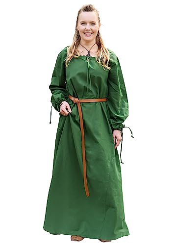 Battle-Merchant Mittelalter Kleid Ana Damen | Wikinger Kostüm Langarm bodenlang Baumwolle | LARP Gewandung (L, Grün)