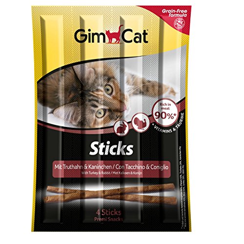 GimCat Sticks Truthahn & Kanninchen - Softer Kausnack als Belohnung mit hohem Fleischanteil und Vitaminen - 24 Packungen (24 x 20 g)