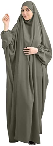 GreeSafety Muslimische einfarbige lose einteilige Gebetskleid volle Abdeckung mit Kapuze islamischer Abaya Kaftan mit Hijab konservative Kleidung Gebetskleid Ramadan, armee-grün, Einheitsgröße