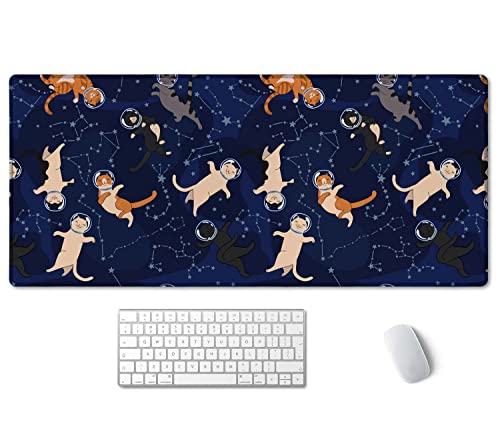 SSOIU Space Cats and Constellations Desk Mat, Cute Desk Pad, Extra Large Desk Mat, Desk Mat Cute, Extended Mouse Pad, Cat Cute Mouse Pad, Extended Mouse Pad, XXL Gaming Mouse Pads 90,2 x 39,9 cm