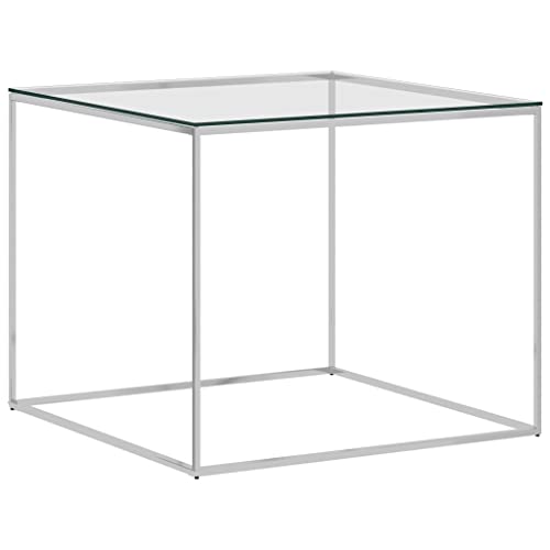 AIJUUKJP Accent Tables Couchtisch Silber 50x50x43cm Edelstahl und Glas Möbel