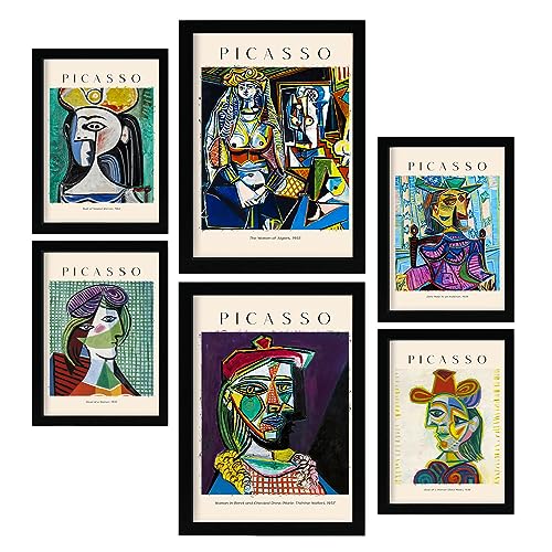 Nacnic Poster 6 set of Picasso Sammlung von Kunstwerken, Dekorative Bilder für Ihr Wohnzimmer, Schlafzimmer, Zuhause. Wandkunst-Drucke. A4 and A3