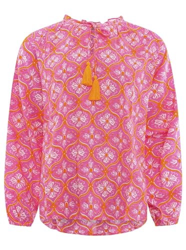 Zwillingsherz Viskose Bluse für Damen Frauen - Hochwertige Langarm Tunika Top Oberteil Shirt Hemd - Kordel mit Tasseln Armbündchen - Frühling Sommer