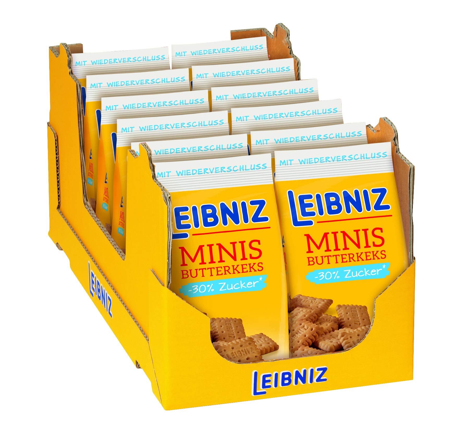 LEIBNIZ Minis -30 % Zucker - 12er Pack – Mini-Butterkekse mit weniger Zucker – im Vorteilspack (12 x 125 g)