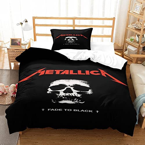 Metallica 3D Rock 'n' Roll Effekt Für Kinder Und Erwachsene Bedruckter Bettbezug Mit Kissenbezügen,Mikrofaser Heavy-Metal-Band Steppbett Bettzeug Set einzeln（135x200cm）
