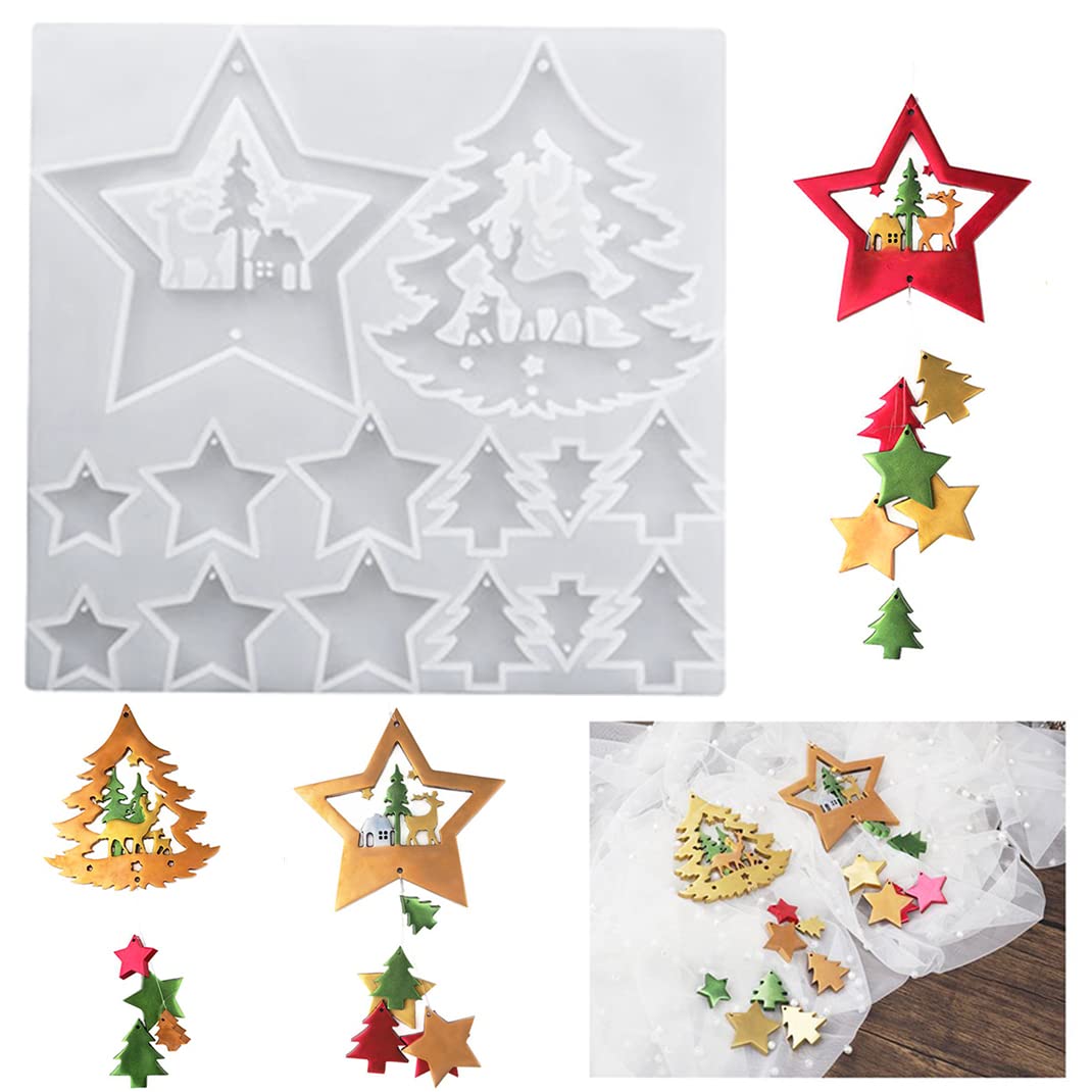 DIYBravo Silikonform Weihnachten Epoxidharz Resin Silikon Formen Harzformen Anhänger Form mit Loch Aufhängen DIY Handwerk Schlüsselanhänger Weihnachts Baum Fenster Dekoration Resin Mold