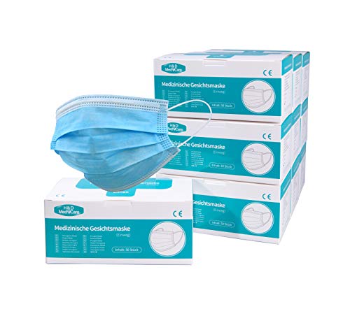 H&D MedeCare KZ-400 Medizinische Gesichtsmaske Mundschutz Atemschutzmaske Einweg Maske 3-lagig blau 400er Pack