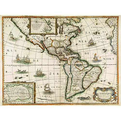 Wee Blue Coo Landkarte, antikes Kontinentalamerika, Süd-Nordäquator, Kunstdruck auf Leinwand