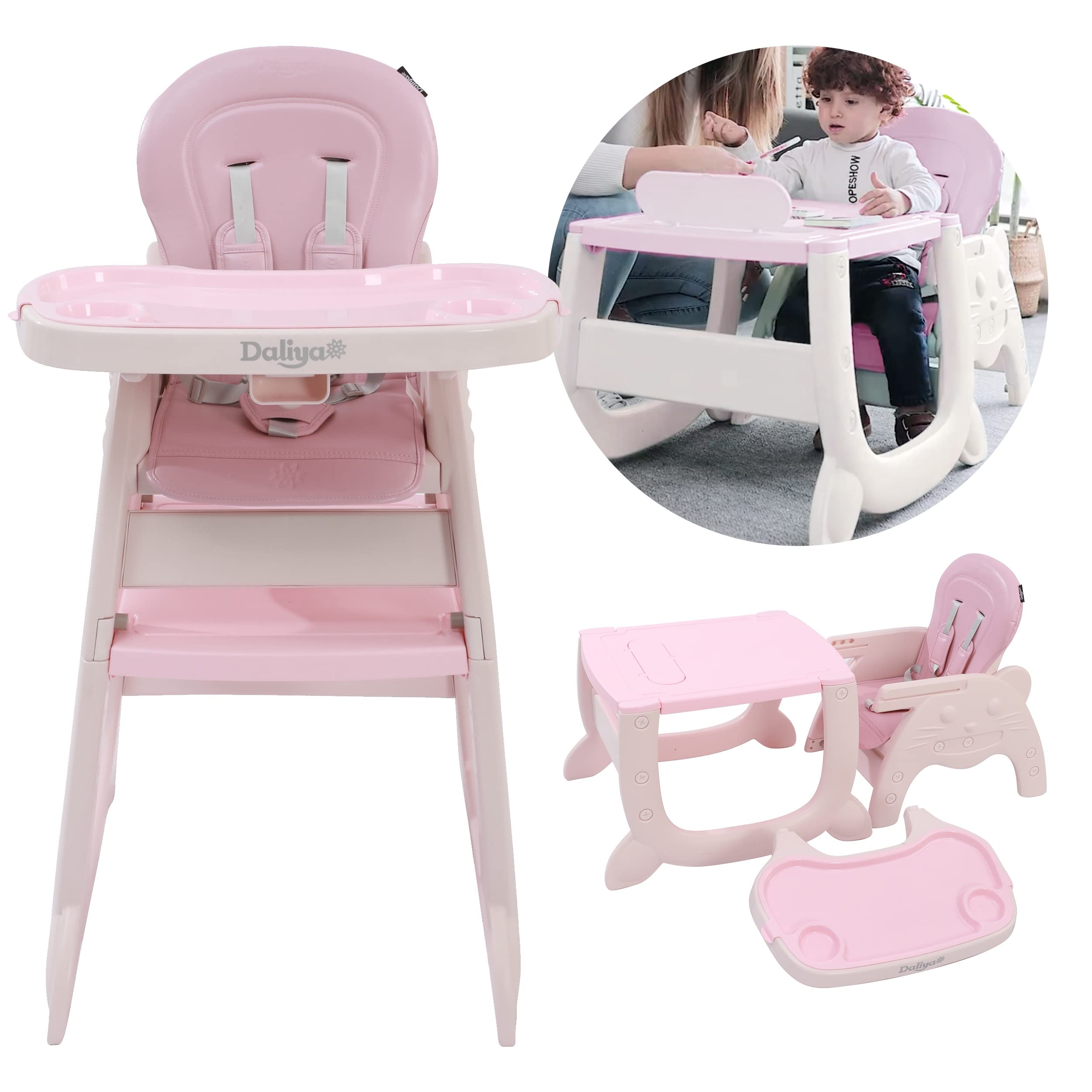 Daliya® Multihok Baby & Kinder Hochstuhl Multifunktion - Mal und Spieltisch mit Stauraum - Esstisch mit extra Tablet Kinderstuhl Kindertisch Babystuhl Kinderhochstuhl (Rosa)