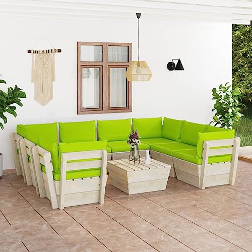 DYRJDJWIDHW bodensofa,palettenmöbel,gartenmöbel Rattan wetterfest,9-TLG. Garten-Sofagarnitur aus Paletten mit Kissen FichtenholzGeeignet für Garten, Swimmingpool, Wohnzimmer, Terrasse