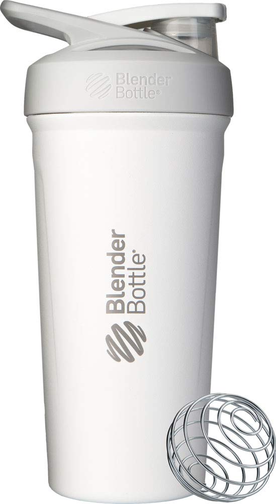 BlenderBottle Strada - Edelstahl Trinkflasche, Thermoflasche mit BlenderBall, Protein Shaker und Fitness Shaker, BPA frei, Doppelwandig, Vakuum isoliert - weiß, 375 g