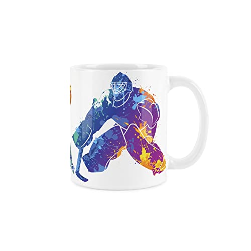 Purely Home Eishockey Tasse - Sportbecher Abstrakte Lackierung Effekt - Weiße Tasse Kaffee Tee Geschenk für Sportliebhaber