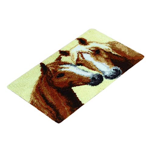 chiwanji Formteppich Knüpfteppich Knüpfset Knüpfpackung zum Selber Knüpfen Teppich, Erwachsene oder Anfänger, Latch Hook Kits 60x40cm, Pferd