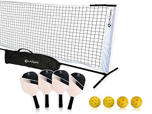 Pickle-Ball Starter Set 4 x Schläger mobiles Tennisnetz 320 cm je 2 Indoor & Outdoor-Bälle Tragetasche