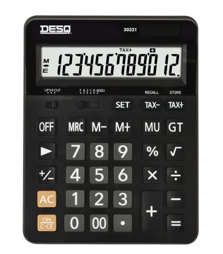 Desq Tischrechner | 12-stelliges Display | XLarge |MwSt, Schwarz, 30321