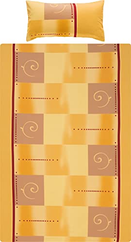 Erwin Müller Bettwäsche, Bettgarnitur Flanell orange-Terra, Größe 135x200 cm (40x80 cm) - 100% Baumwolle, mollig warm, bügelleicht, mit praktischem Reißverschluss (weitere Größen)