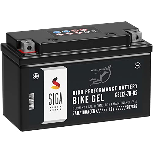 SIGA YT7B-BS Motorradbatterie Gel 7Ah 12V 180A/EN GEL12-7B-BS entspricht 50719 YT7B-4 GT7B-4 CT7B4 FT7B4 EB7B-BS 507 901 012 auslaufsicher