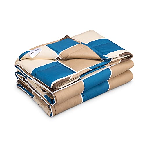 Navaris Gewichtsdecke 135x200 cm 4,8 kg - Bezug aus Baumwolle - 7 Schichten - Decke schwere Bettdecke - Beschwerte Decke - blau braun beige kariert