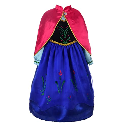 Lito Angels Prinzessin Anna Kostüm Kleid mit Cape für Kinder Mädchen, Halloween Karneval Party Verkleidung Prinzessinnenkleid, Größe 8-9 Jahre 134