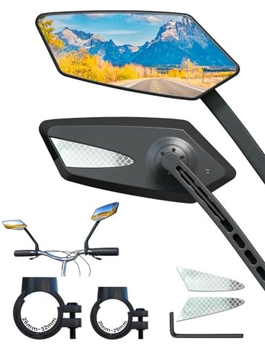 2 Stück Fahrradspiegel, Konvex UHD Blendschutz Rückspiegel Fahrrad, 360° Drehbar Schlagfestes Echtglas Spiegelfläche, Fahrrad Zubehör für Ebike Scooter Snowbike