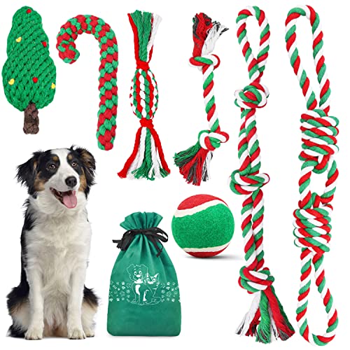 Sanlebi Hundespielzeug mit Weihnachtsseil, strapazierfähig, interaktives Spielzeug, waschbar, Baumwollseil für große und mittelgroße Hunde, Zahnreinigung