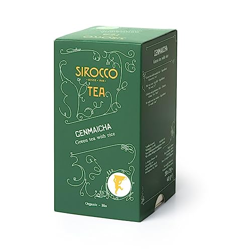 Sirocco Bio Tee Genmaicha | Organic Grüntee | Mit geröstetem Reis | Aromatisch mit leicht nussiger Note | Stoffteebeutel | 20 x 2 g