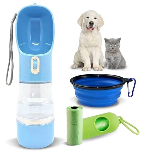 Sip n Snack Hunde-Reise-Set: Hydratisieren, nähren und aufräumen mit Leichtigkeit auf die Outdoor-Abenteuer Ihres Haustieres – Reise-Wasserspender, Futterbehälter und Kotbeutel in einem.